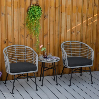 Outsunny 3-Piece Wicker Bistro Set, Gray Patio Furniture