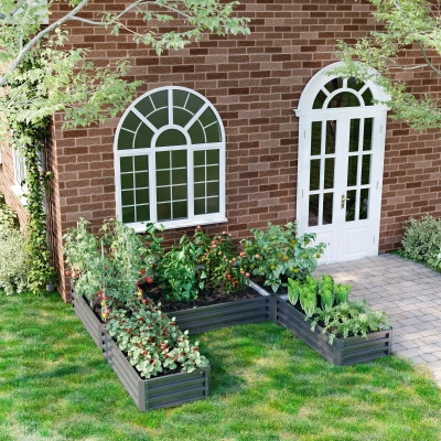 Outsunny Set of 5 Steel Raised Garden Beds, 8x8x1ft, Gray