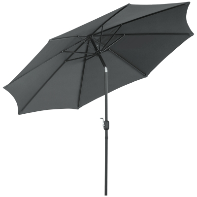 Outsunny 10' x 8' Round Market Umbrella, Patio Umbrella with Crank Handle and Tilt, Outdoor Parasol for Garden, Bench, Lawn, Grey