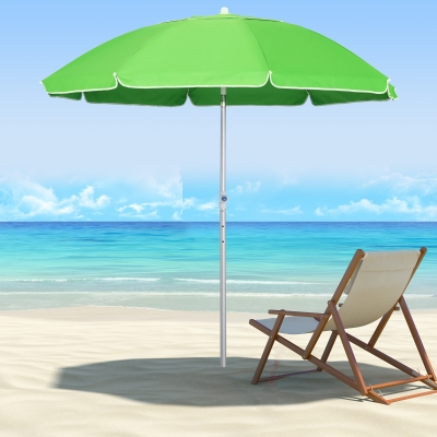 Outsunny Arc. 6.4ft Beach Umbrella with Aluminum Pole Pointed Design Adjustable Tilt Carry Bag for Outdoor Patio Green
