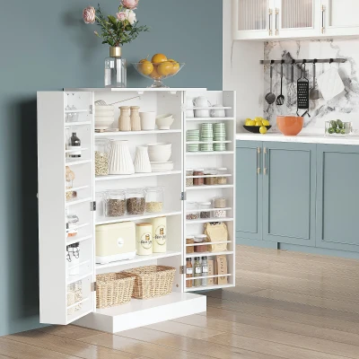 HOMCOM 41" Modern Kitchen Storage Cabinet with Adjustable Shelves, White