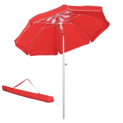 Outsunny Arc. 6.4ft Beach Umbrella with Aluminum Pole Pointed Design Adjustable Tilt Carry Bag for Outdoor Patio Red