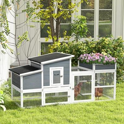 PawHut Large Chicken Coop, Outdoor Wooden Hen House, Stone Gray