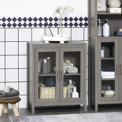 Kleankin Modern Bathroom Floor Cabinet with Glass Doors, Gray