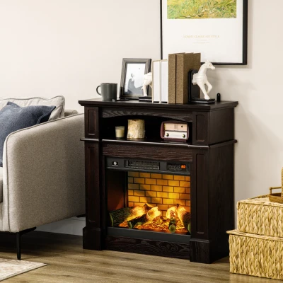 HOMCOM 32" Electric Fireplace, Freestanding Heater with Remote, Brown