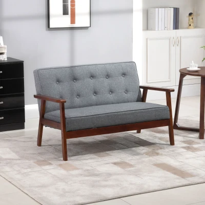 HOMCOM Modern 2-Seat Loveseat Sofa, Gray Linen Fabric
