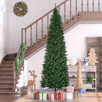 HOMCOM 9' Artificial Pencil Christmas Tree with Steel Base, Pine Needles