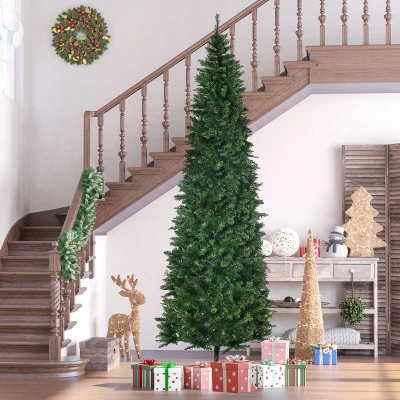 HOMCOM 9' Artificial Pencil Christmas Tree with Steel Base, Pine Needles