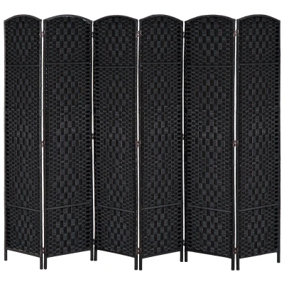 HOMCOM 6ft Folding Room Divider, 6 Panel Wall Partition with Wooden Frame for Bedroom, Home Office, Black