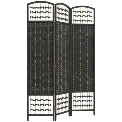 HOMCOM 3 Panel Folding Room Divider, Portable Privacy Screen, Wave Fiber Room Partition for Home Office, Black