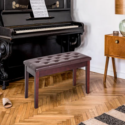 HOMCOM Piano Bench, Tufted Faux Leather, Brown