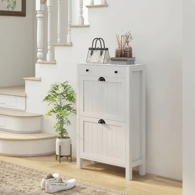 HOMCOM Shoe Cabinet with 2 Flip Drawers, Holds 8 Pairs