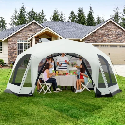 Outsunny 20-Person Camping Tent, Outdoor Family Dome, Cream