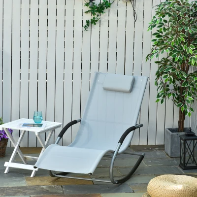Outsunny Zero Gravity Rocking Chair, Outdoor Recliner with Pillow, Gray