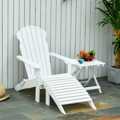 Outsunny 3-Piece Folding Adirondack Chair Set, White