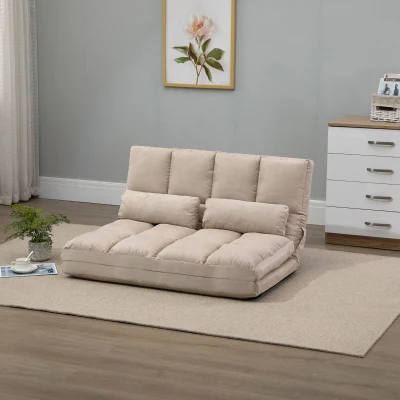 HOMCOM Convertible Folding Sofa Chair Bed with Pillows, Beige