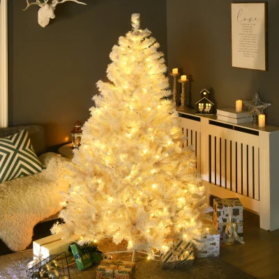 HOMCOM 6' Prelit Artificial White Christmas Tree with Warm White Lights