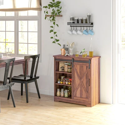HOMCOM Farmhouse Kitchen Buffet Cabinet with Sliding Barn Door, Brown