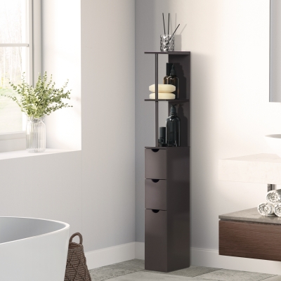 HOMCOM Tall Bathroom Storage Cabinet, Narrow Bathroom Cabinet with Drawers and Open Shelves for Small Spaces, Brown