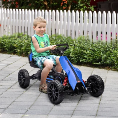 Aosom Kids Go Kart, Adjustable Seat, Swing Axle, Blue