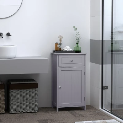 Kleankin Bathroom Cabinet, Gray Vanity with Drawer & Shelf