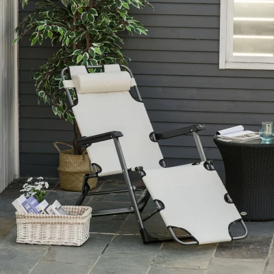 Outsunny Folding Chaise Lounge Chair, Adjustable Pool Chair, Cream White