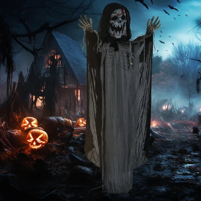 Outsunny 74" Animated Skeleton Witch Decor, Outdoor Halloween Prop