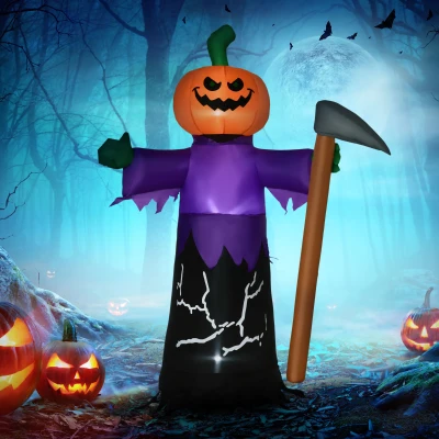 Outsunny 5' Inflatable Halloween Pumpkin Grim Reaper, Waterproof