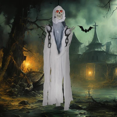 Outsunny 60" Animated Grim Reaper Halloween Decor, White Robe