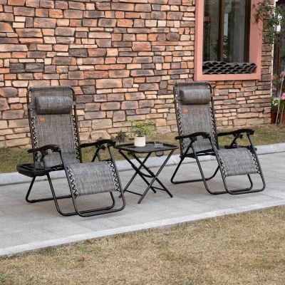 Outsunny Zero Gravity Chair Set with Table, Adjustable Lounge, Gray