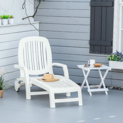 Outsunny Outdoor Chaise Lounge Chair with Storage, White