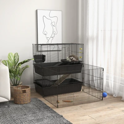 PawHut Multi-level Small Animal Cage with Playpen, Indoor Habitat