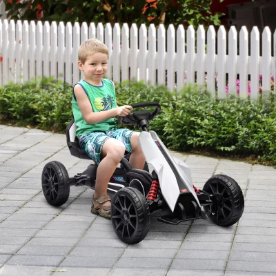 Aosom Kids Go Kart with Adjustable Seat, White