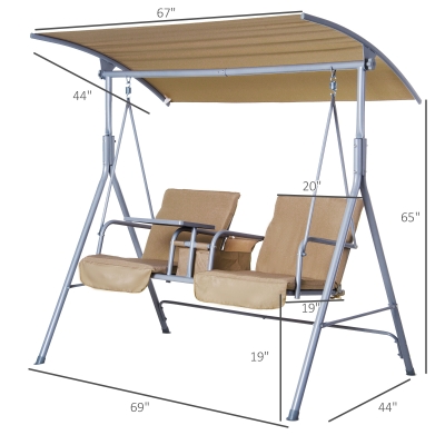 Outsunny 2 Person Covered Patio Swing w/ Pivot Table