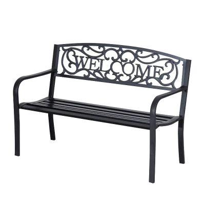 Outsunny 50" 2-Seater Garden Bench, Patio Decorative Chair Metal Backyard Loveseat Outdoor Furniture for Yard, Lawn, Porch, Black