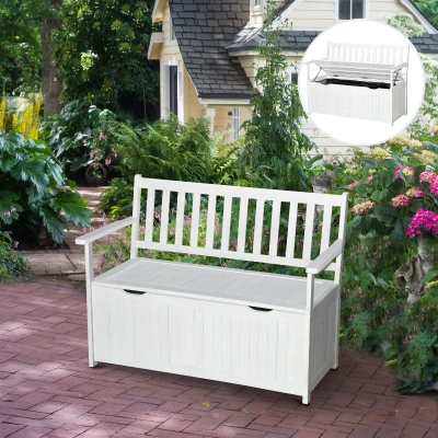 Outsunny 41 Gallon Outdoor Storage Bench, Waterproof White