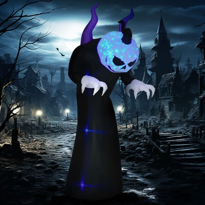 HOMCOM 7' Halloween Inflatable Pumpkin Reaper Yard Decor