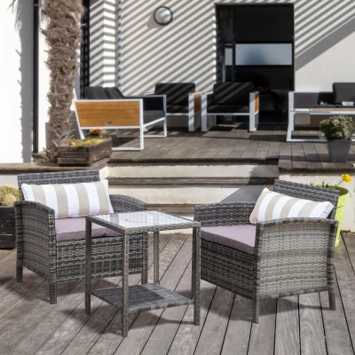 Outsunny 3-Piece Wicker Bistro Set, Rattan Patio Furniture
