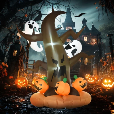 HOMCOM 8' Halloween Inflatable LED Dead Tree with Ghosts
