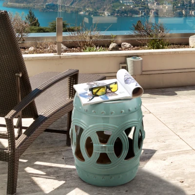 Outsunny 14" Ceramic Garden Stool, Antique Blue, Decorative Table