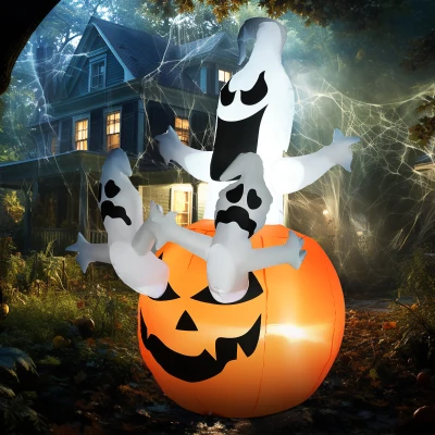 HOMCOM 6' Halloween Inflatable Jack-O-Lantern & Ghosts Decor