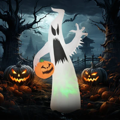 HOMCOM 5.9' Halloween LED Ghost with Pumpkin, Inflatable Outdoor Decor