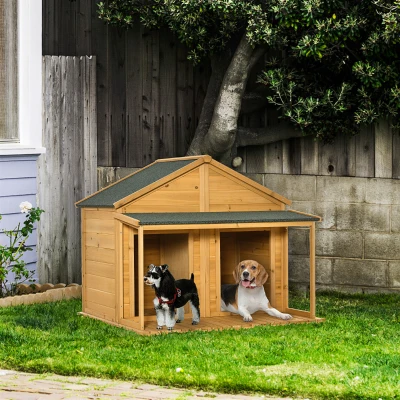 PawHut Wooden Dog House for 2 Medium Small Dogs with Porch