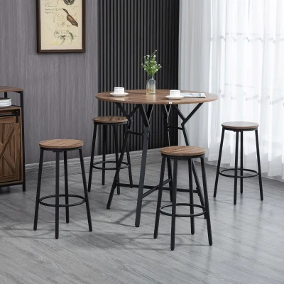 HOMCOM 5-Piece Bar Table Set with 4 Stools, Space-Saving Dining