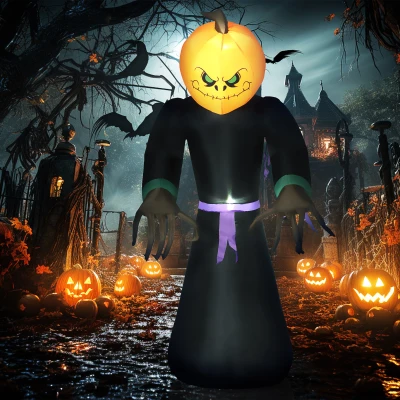 HOMCOM 7' LED Halloween Reaper Pumpkin Inflatable Decoration