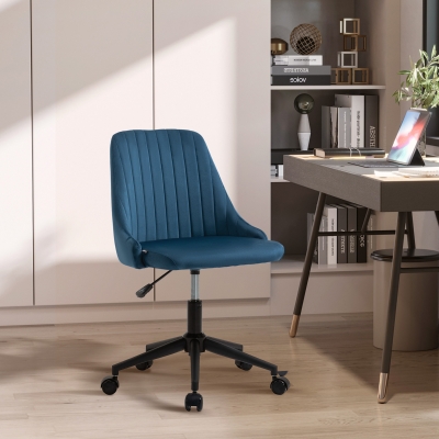 Vinsetto Velvet Swivel Office Chair, Teal Blue