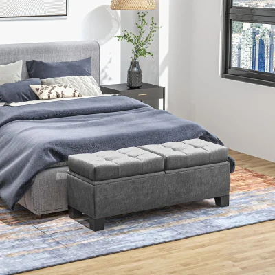 HOMCOM 46" Tufted Storage Ottoman Bench with Steel Frame, Gray