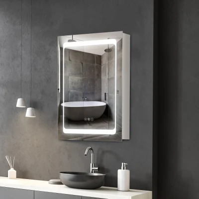 Kleankin LED Medicine Cabinet, Wall-Mounted Organizer with Mirror