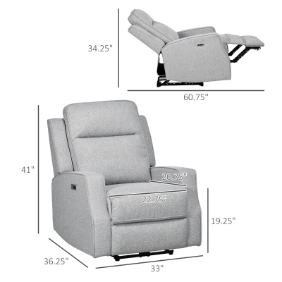HOMCOM Electric Power Recliner Armchair with USB Charging