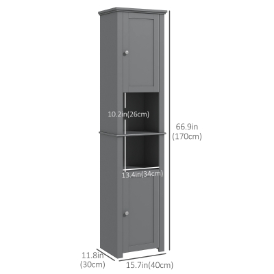 HOMCOM Tall Bathroom Cabinet, Freestanding Linen Cabinet with Open ...